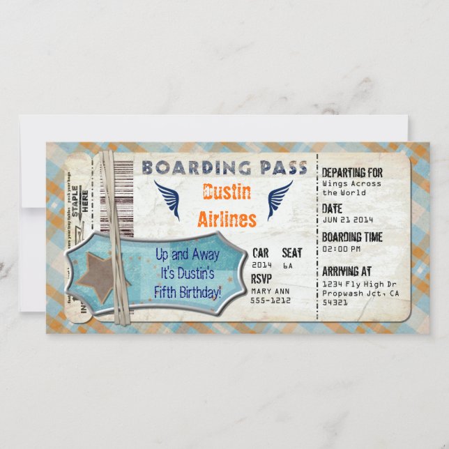 Flugzeug Party Boarding Pass (Vorderseite)