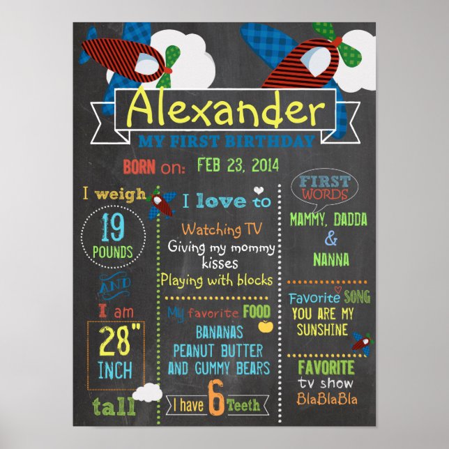 Flugzeug Party Erstgeburtsschild Poster (Vorne)