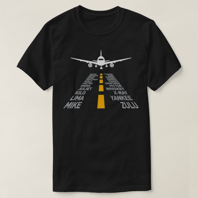 Flugzeug Pilot Gift Flughafen Start Phonetic Alpha T-Shirt (Design vorne)