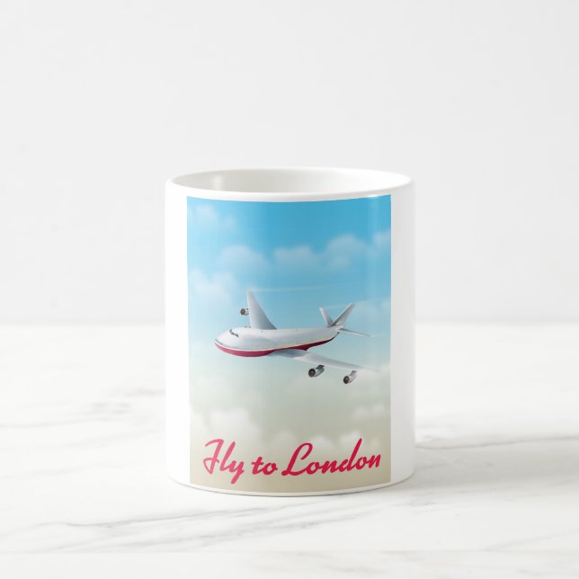 Flugzeug-Plakat Fly To London Kaffeetasse (Mittel)
