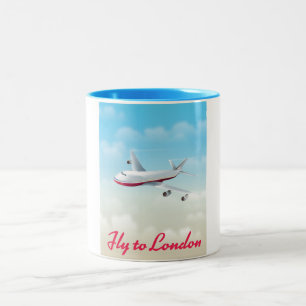 Flugzeug-Plakat Fly To London Zweifarbige Tasse