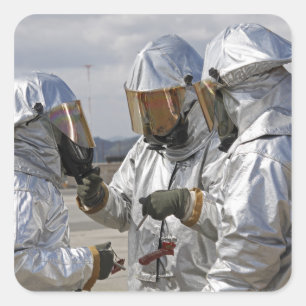 Flugzeug-Rettungs-Feuerwehrmann-Marinesoldaten Quadratischer Aufkleber