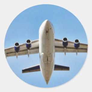 Flugzeug-Start hoch Runder Aufkleber