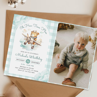 Flugzeug Teddy Bären Time Fliegt Birthday Foto Einladung