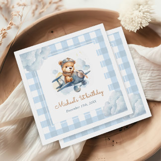 Flugzeug Teddy Bear Blue 1. Geburtstag Serviette