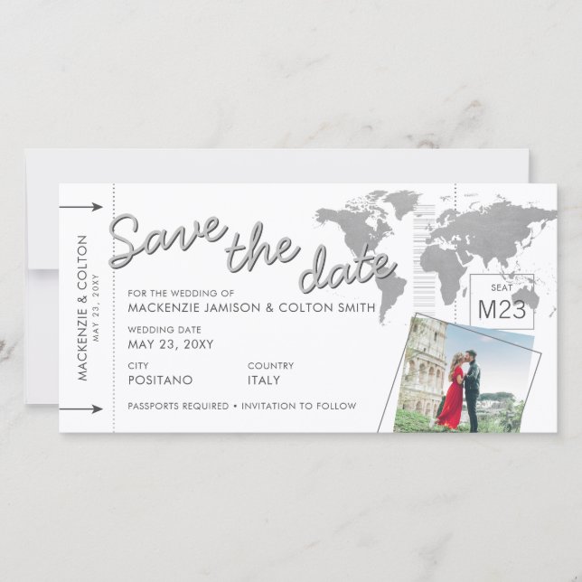 Flugzeug Ticket Boarding Pass Foto Save the Date (Vorderseite)