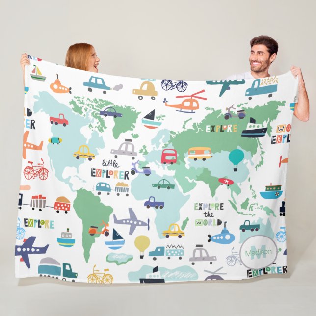 Flugzeug Trains Boats Cars Word Karte für Reisende Fleecedecke (Beispiel)
