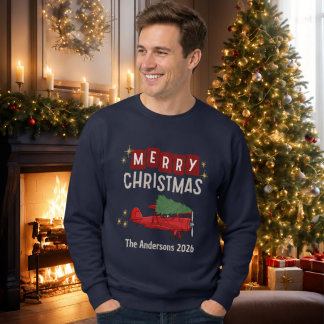 Flugzeug transportiert Weihnachtsbaum lustige Fami Sweatshirt