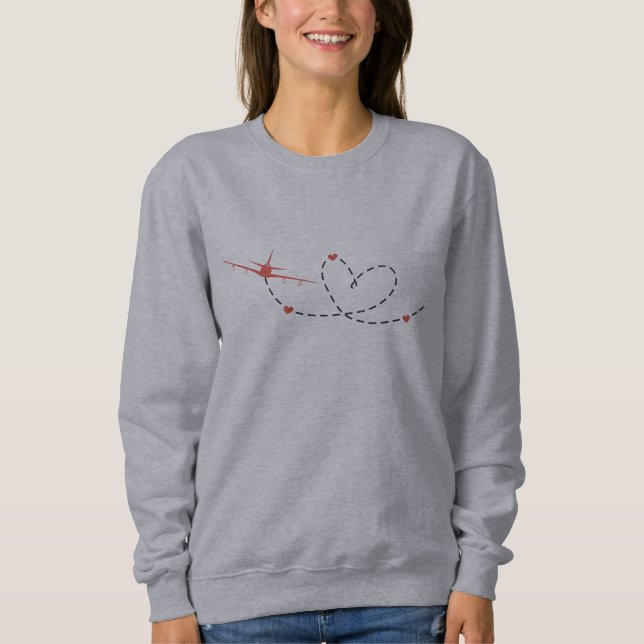 Flugzeug und Herz | minimal | Luftfahrt | Reise- Sweatshirt (Vorderseite)