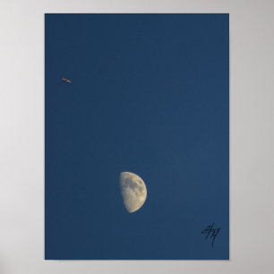 Flugzeug- und Mondplakat Poster