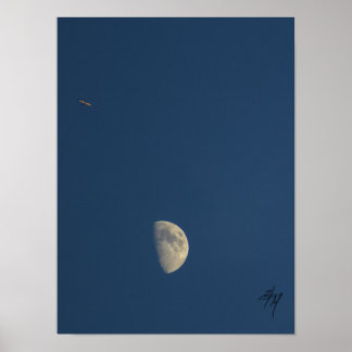 Flugzeug- und Mondplakat Poster