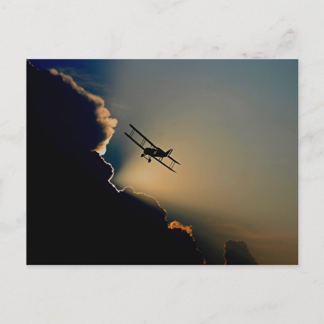 Flugzeug und Sonnenuntergang Postkarte (Vorderseite)