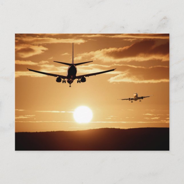 Flugzeug und Sonnenuntergang Postkarte (Vorderseite)