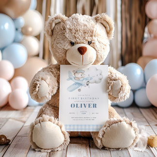 Flugzeug und Teddy Bear Geburtstag Einladung
