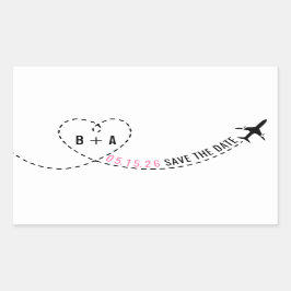 Flugzeug-Weg-Monogramm-Hochzeits-Datum Rechteckiger Aufkleber