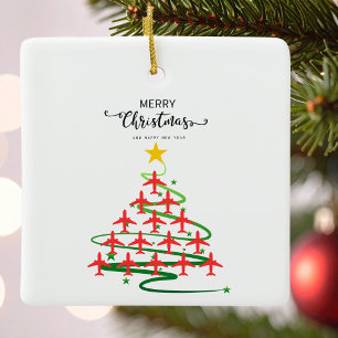 Flugzeug-Weihnachtsbaum & Foto Einfache Luftfahrt Keramikornament
