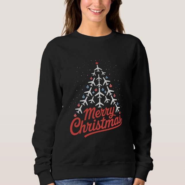 Flugzeug-Weihnachtsbaum-Pilot Sweatshirt (Vorderseite)