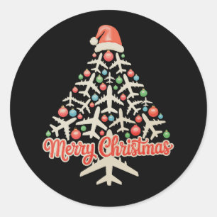 Flugzeug Weihnachtsbaum Pilot Xmas Urlaub Familie Runder Aufkleber