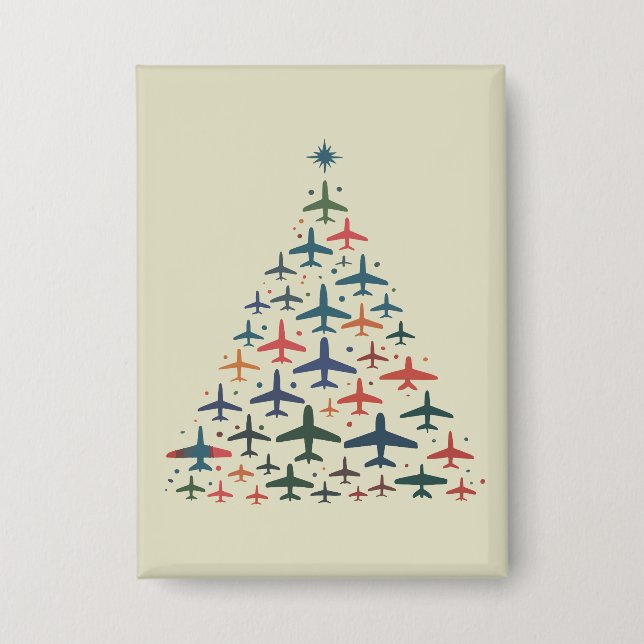Flugzeug Weihnachtsbaum Retro Pilot Fliegen Flug  Button (Vorderseite)