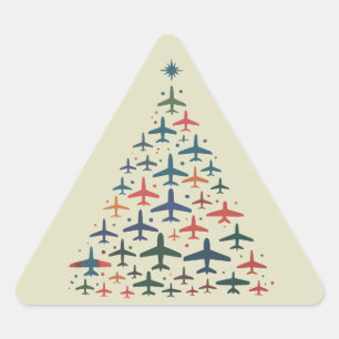 Flugzeug Weihnachtsbaum Retro Pilot Fliegen Flug Dreieckiger Aufkleber