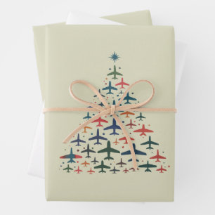 Flugzeug Weihnachtsbaum Retro Pilot Fliegen Flug Geschenkpapier Set