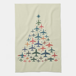 Flugzeug Weihnachtsbaum Retro Pilot Fliegen Flug Geschirrtuch