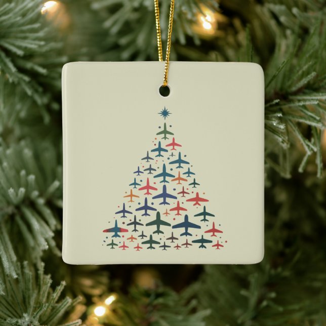 Flugzeug Weihnachtsbaum Retro Pilot Fliegen Flug  Keramikornament (Baum)