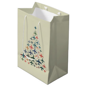 Flugzeug Weihnachtsbaum Retro Pilot Fliegen Flug  Mittlere Geschenktüte