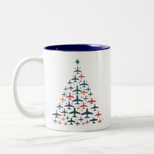 Flugzeug Weihnachtsbaum Retro Pilot Fliegen Flug Zweifarbige Tasse