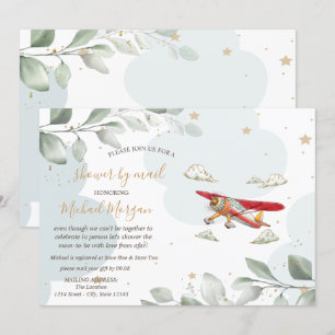 Flugzeug,Wolken,Sterne,Baby Shower per Post Einladung