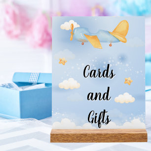 Flugzeug, Wolken & Sterne, Blau, Baby Boy, Niedlic Acrylschild