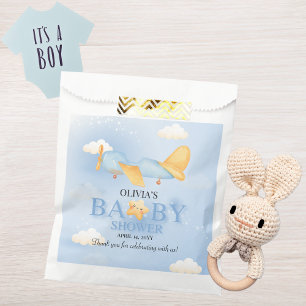 Flugzeug, Wolken & Sterne, Blau, Baby Boy, Niedlic Geschenktütchen