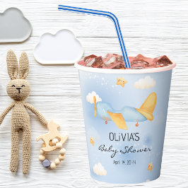 Flugzeug, Wolken & Sterne, Blau, Baby Boy, Niedlic Pappbecher