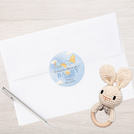 Flugzeug, Wolken & Sterne, Blau, Baby Boy, Niedlic Runder Aufkleber