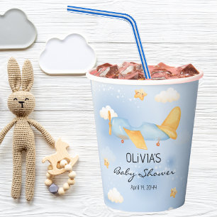 Flugzeug, Wolken & Sterne, Blau, Baby Junge, Süß Pappbecher