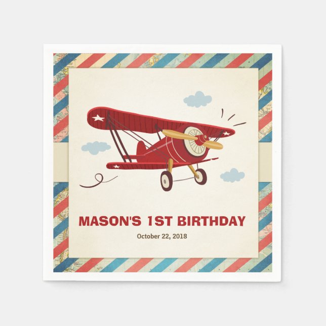 Flugzeug zum Geburtstag Napkins Adventure Travel F Serviette (Vorderseite)