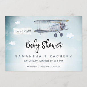 *~* Flugzeugbanner Vintage Wolken Baby Jungen Dusc Einladung