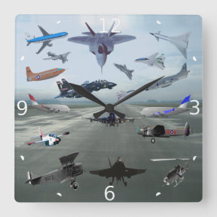 FLUGZEUGE AUF EINEM CAROLINA BLAUE SKY QUADRATISCHE WANDUHR