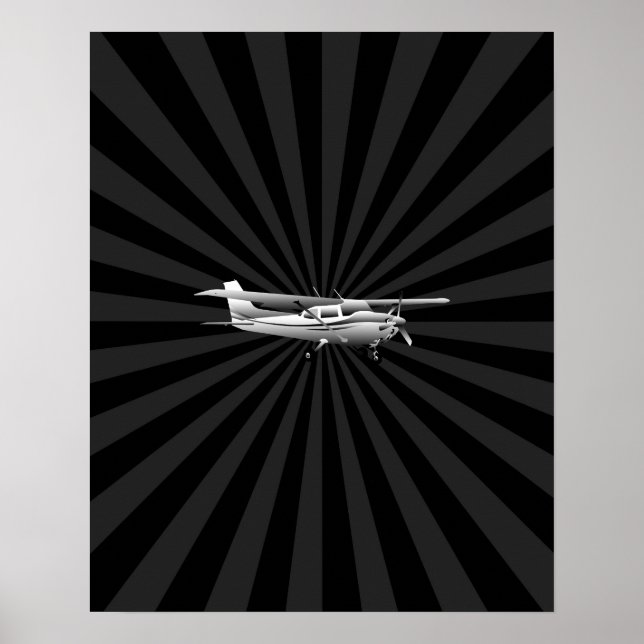 Flugzeuge Cessna Silhouette Flug Black Burst Poster (Vorne)