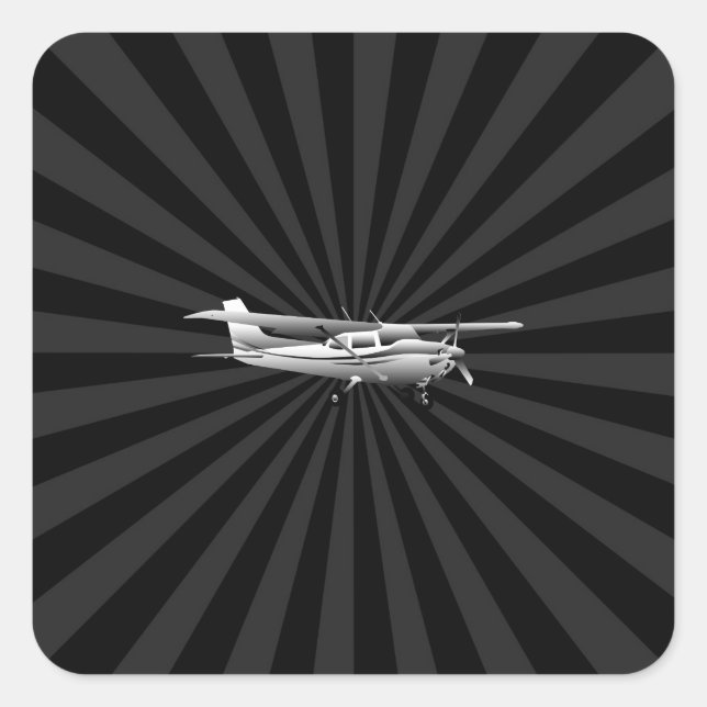 Flugzeuge Cessna Silhouette Flug Black Burst Quadratischer Aufkleber (Vorderseite)
