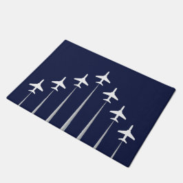 Flugzeuge, die in Formation Navy Blue und White fl Fußmatte