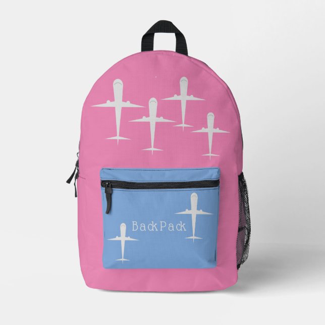 Flugzeuge, die Kids Blue Pink mit Personalisiertem Bedruckter Rucksack (Vorderseite)