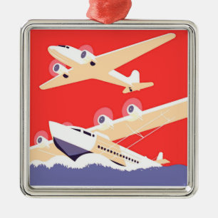 Flugzeuge fliegen Vintage-Propeller Silbernes Ornament