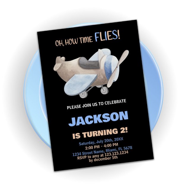 Flugzeuge Geburtstagseinladungen Brown Gray Black Einladung (Airplane Birthday Invitations Brown Gray Black)