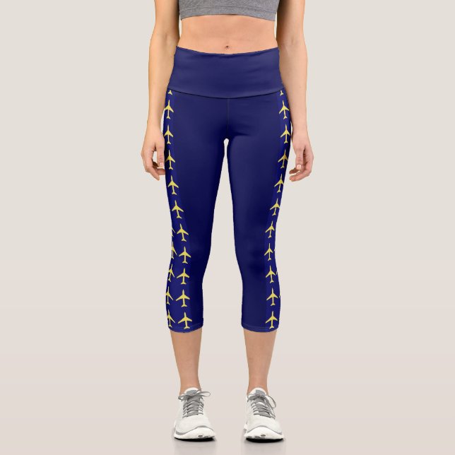 Flugzeuge mit blass gelbem Flugzeug Capri Leggings (Vorderseite)