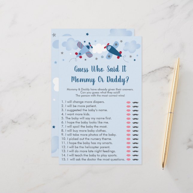 Flugzeuge Stars Wolken Ratgeber, wer sagte es Baby (Vorderseite/Rückseite Beispiel)