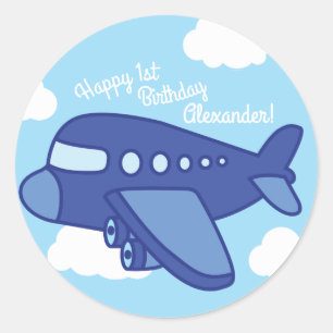 Flugzeuge und Jets Niedlich 1. Geburtstag Party Runder Aufkleber