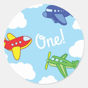 Flugzeuge und Jets Niedlich 1. Geburtstag Party Runder Aufkleber