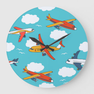 Flugzeuge und Wolken, nahtlose Kinderhütte Große Wanduhr