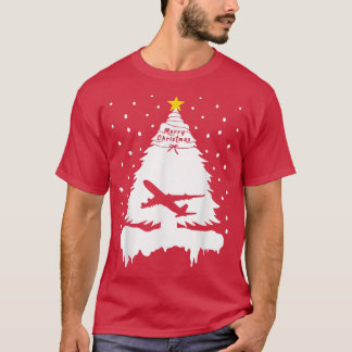 Flugzeuge Weihnachtsbaum für Familien Männer Weihn T-Shirt
